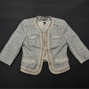 White | Black Cropped Sleeve Blazer